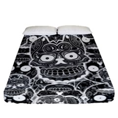 Sugar Skulls Bw Fitted Sheet (queen Size) by ExtraAwesomeSauce