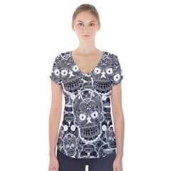 Sugar Skulls Bw Short Sleeve Front Detail Top by ExtraAwesomeSauce