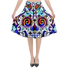 Sugar Skull Pattern 2 Flared Midi Skirt by ExtraAwesomeSauce