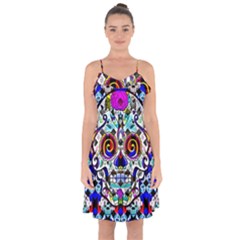 Sugar Skull Pattern 2 Ruffle Detail Chiffon Dress by ExtraAwesomeSauce