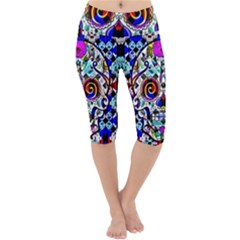 Sugar Skull Pattern 2 Lightweight Velour Cropped Yoga Leggings by ExtraAwesomeSauce