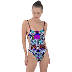 Sugar Skull Pattern 2 Tie Strap One Piece Swimsuit by ExtraAwesomeSauce