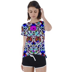 Sugar Skull Pattern 2 Short Sleeve Foldover Tee by ExtraAwesomeSauce