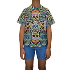 Sugar Skulls Pattern Kids  Short Sleeve Swimwear by ExtraAwesomeSauce