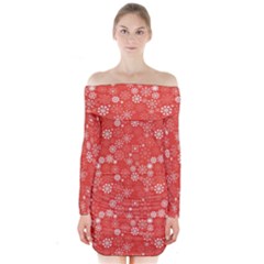 Christmas Snowflakes Long Sleeve Off Shoulder Dress by ExtraAwesomeSauce