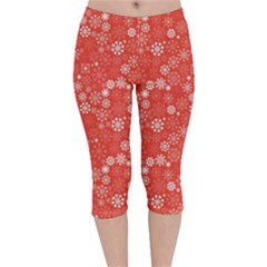 Christmas Snowflakes Velvet Capri Leggings  by ExtraAwesomeSauce