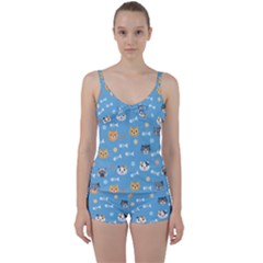 Cute Cat Pattern Tie Front Two Piece Tankini by ExtraAwesomeSauce