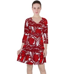 Red Ethnic Flowers Ruffle Dress by Eskimos