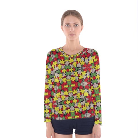 Leaves Pattern Women s Long Sleeve Tee by ExtraAwesomeSauce