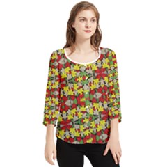 Leaves Pattern Chiffon Quarter Sleeve Blouse by ExtraAwesomeSauce