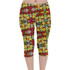 Leaves Pattern Velvet Capri Leggings  by ExtraAwesomeSauce