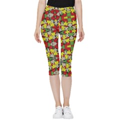 Leaves Pattern Inside Out Lightweight Velour Capri Leggings  by ExtraAwesomeSauce