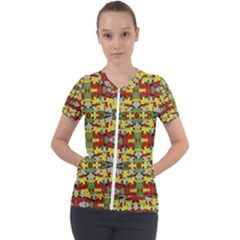 Leaves Pattern Short Sleeve Zip Up Jacket by ExtraAwesomeSauce