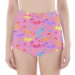 Watercolor Cats Pattern High-waisted Bikini Bottoms by ExtraAwesomeSauce