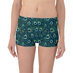 Watercolor Peacock Feather Pattern Boyleg Bikini Bottoms by ExtraAwesomeSauce