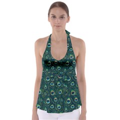 Watercolor Peacock Feather Pattern Babydoll Tankini Top by ExtraAwesomeSauce