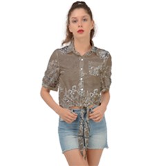 Linear Textured Botanical Motif Design Tie Front Shirt  by dflcprintsclothing