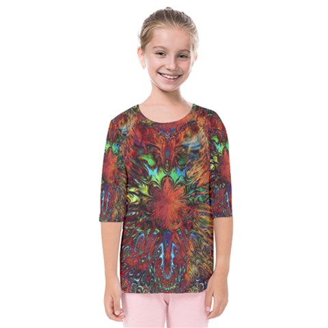 Boho Hippie Trippy Floral Pattern Kids  Quarter Sleeve Raglan Tee by CrypticFragmentsDesign