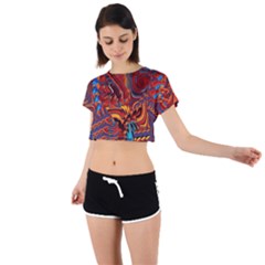 Phoenix Rising Colorful Abstract Art Tie Back Short Sleeve Crop Tee by CrypticFragmentsDesign