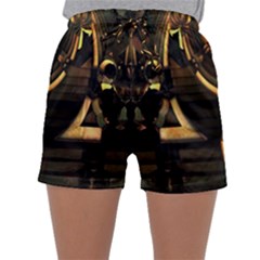 Black And Gold Abstract Line Art Pattern Sleepwear Shorts by CrypticFragmentsDesign