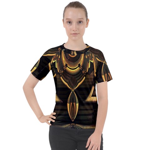 Black And Gold Abstract Line Art Pattern Women s Sport Raglan Tee by CrypticFragmentsDesign