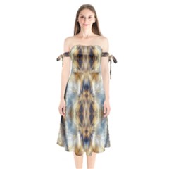 Retro Hippie Vibe Psychedelic Silver Shoulder Tie Bardot Midi Dress by CrypticFragmentsDesign