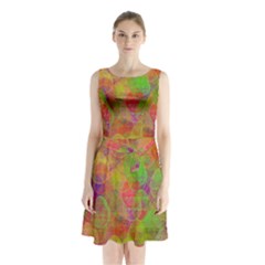 Easter Egg Colorful Texture Sleeveless Waist Tie Chiffon Dress by Dutashop