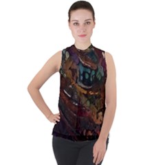 Abstract Art Mock Neck Chiffon Sleeveless Top by Dutashop