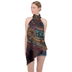 Abstract Art Halter Asymmetric Satin Top by Dutashop