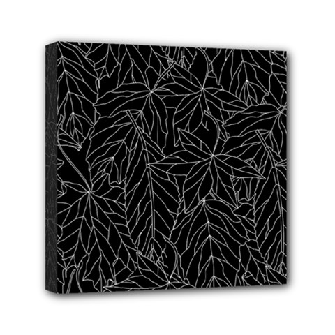 Autumn Leaves Black Mini Canvas 6  X 6  (stretched) by Dutashop