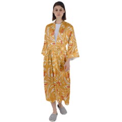 Orange Pattern Maxi Satin Kimono by Eskimos