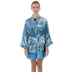 Crystal Blue Tree Long Sleeve Satin Kimono by icarusismartdesigns