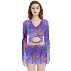 Tree Sunset Velvet Wrap Crop Top And Shorts Set by icarusismartdesigns