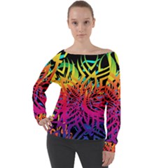Abstract Jungle Off Shoulder Long Sleeve Velour Top by icarusismartdesigns