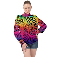 Abstract Jungle High Neck Long Sleeve Chiffon Top by icarusismartdesigns