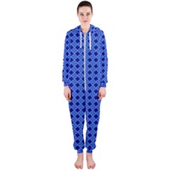 Basket Weave Basket Pattern Blue Hooded Jumpsuit (ladies)  by Dutashop