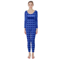 Basket Weave Basket Pattern Blue Long Sleeve Catsuit by Dutashop
