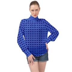 Basket Weave Basket Pattern Blue High Neck Long Sleeve Chiffon Top by Dutashop