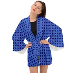Basket Weave Basket Pattern Blue Long Sleeve Kimono by Dutashop