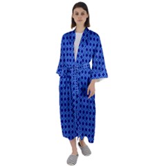 Basket Weave Basket Pattern Blue Maxi Satin Kimono by Dutashop