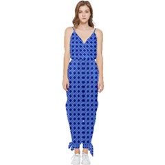 Basket Weave Basket Pattern Blue Sleeveless Tie Ankle Jumpsuit by Dutashop