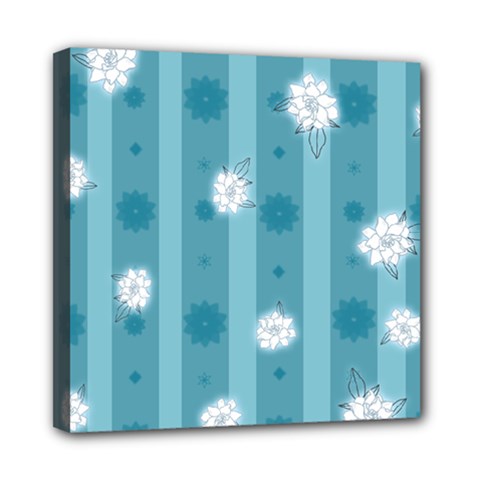 Gardenia Flowers White Blue Mini Canvas 8  X 8  (stretched) by Dutashop