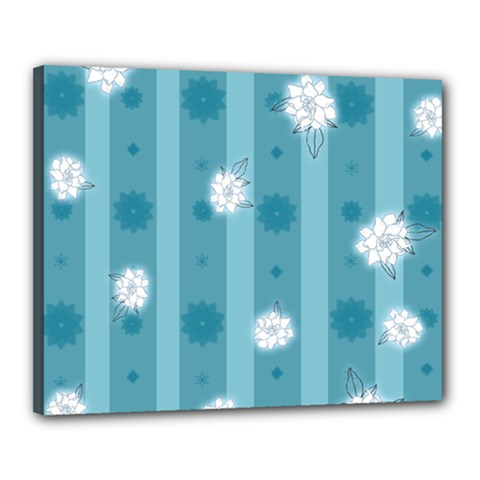 Gardenia Flowers White Blue Canvas 20  X 16  (stretched) by Dutashop