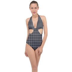 Gray Plaid Halter Front Plunge Swimsuit by goljakoff