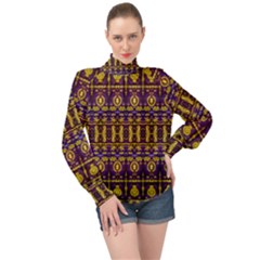 Fancy Ornate Pattern Mosaic Print High Neck Long Sleeve Chiffon Top by dflcprintsclothing