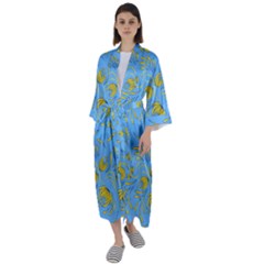 Folk Floral Pattern  Abstract Flowers Print  Seamless Pattern Maxi Satin Kimono by Eskimos