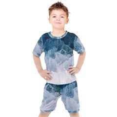 Blue Sea Waves Kids  Tee And Shorts Set by goljakoff