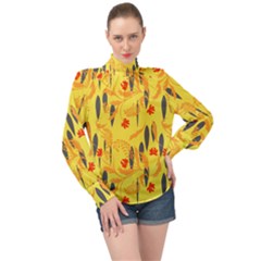Folk Floral Pattern  Abstract Flowers Print  Seamless Pattern High Neck Long Sleeve Chiffon Top by Eskimos