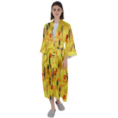 Folk Floral Pattern  Abstract Flowers Print  Seamless Pattern Maxi Satin Kimono by Eskimos