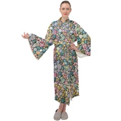 Multicolored Watercolor Stones Maxi Velour Kimono by SychEva